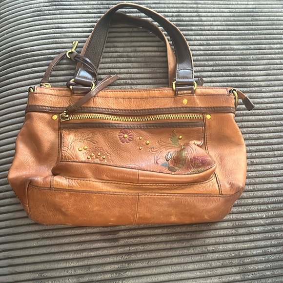 FOSSIL brown purse with darling flowers!!! - Picture 2 of 4